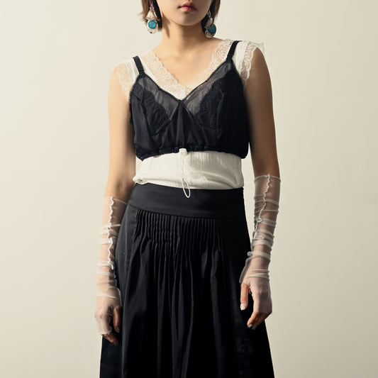 Upcycling蕾絲拼接抽繩短版古著上衣