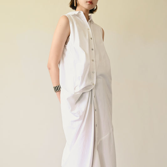 Upcycling精工打褶無袖古著洋裝