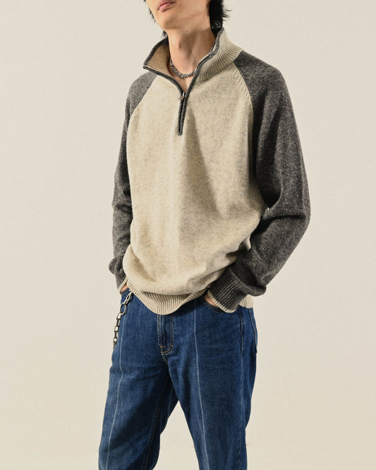 拼色針織半開襟古著毛衣