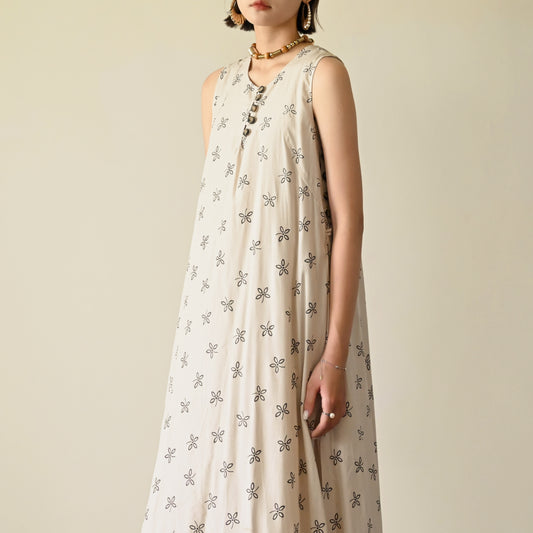 假兩件式寬傘狀無袖古著洋裝