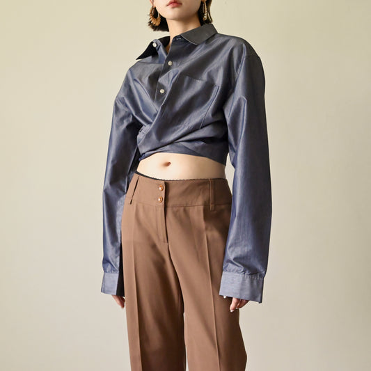 Upcycling短版綁帶古著襯衫