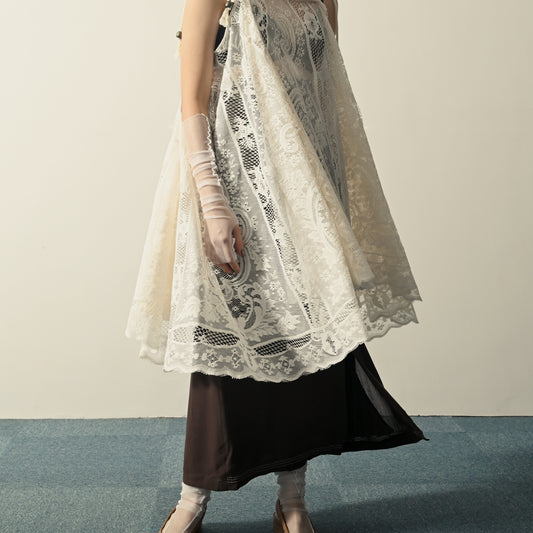 Upcycling蕾絲面料綁帶古著罩衫