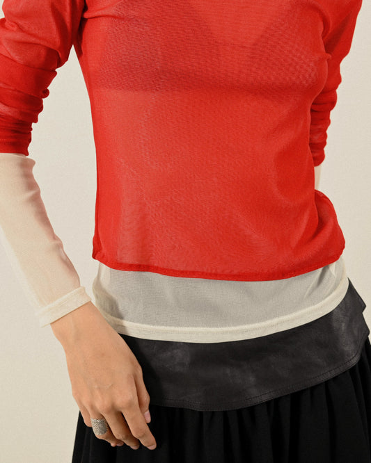 雙層製作拼色紗質上衣