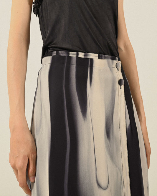 融彩印花紗質高腰古著長裙