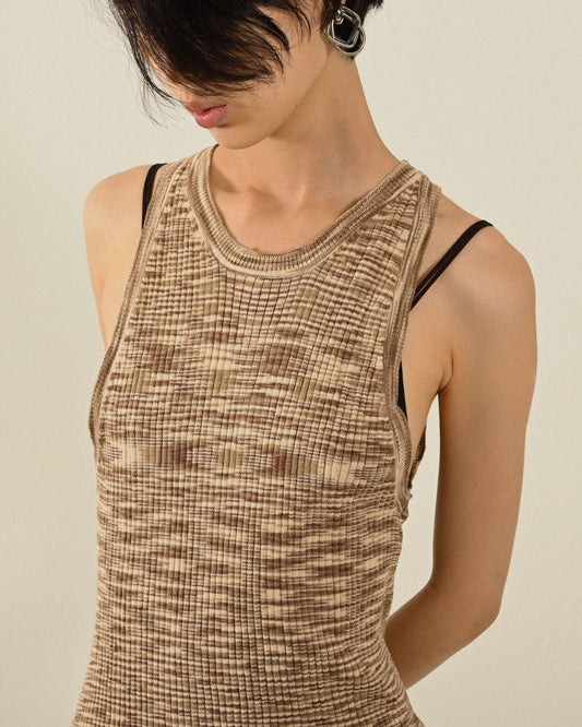 混色混紡針織螺紋古著洋裝