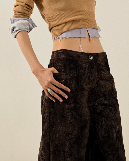 絨面面料七分古著寬褲