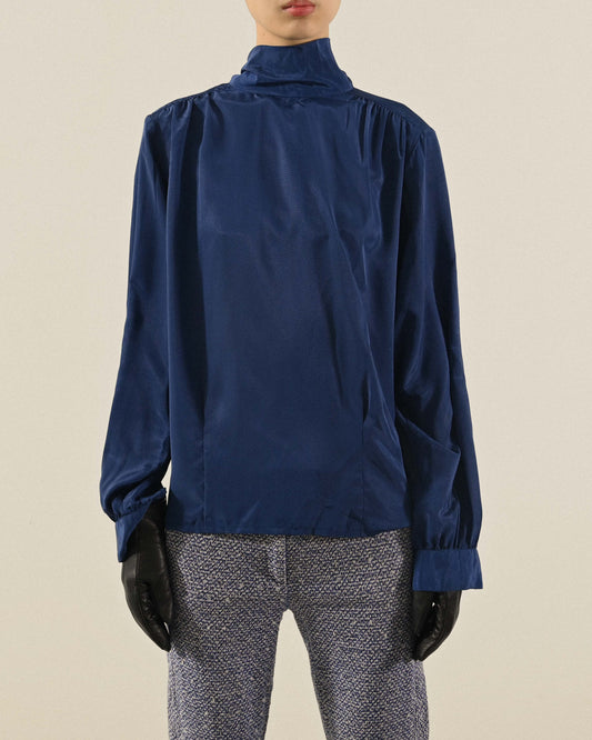 綁帶設計光緞紋理古著襯衫