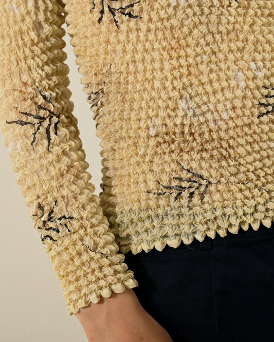 壓褶面料印花古著上衣