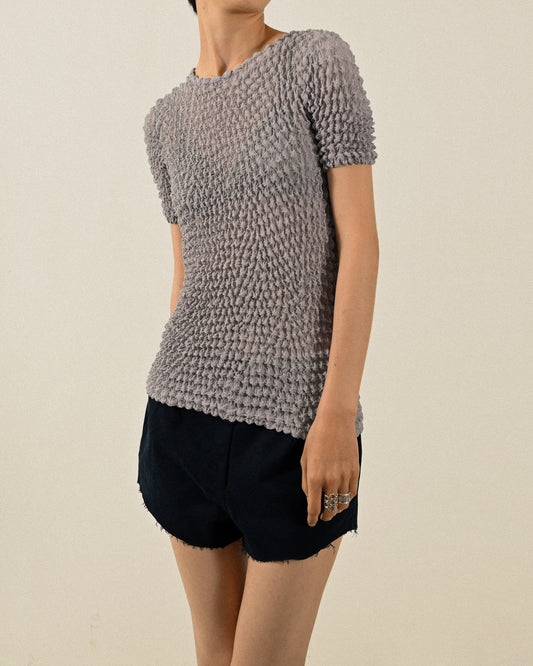 壓褶面料純色古著上衣