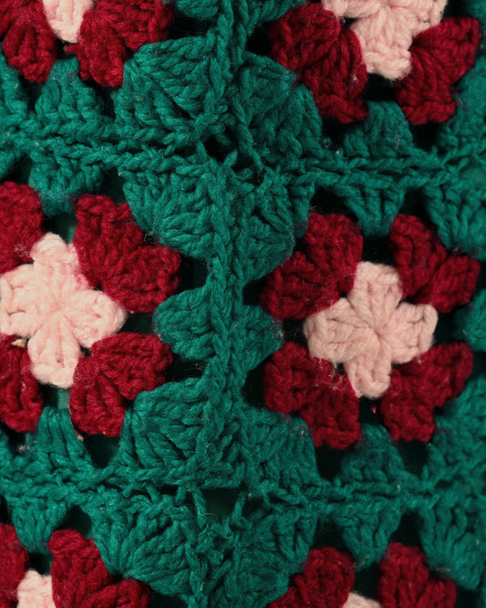 手工毛線織花A字古著裙