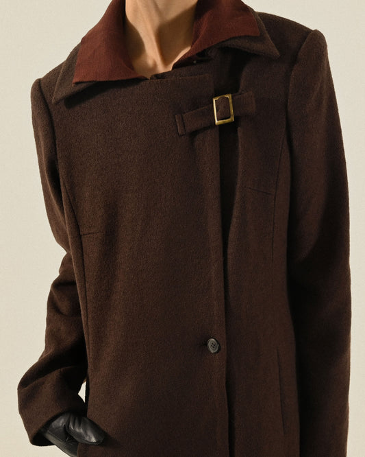 俐落輪廓長版毛料古著大衣