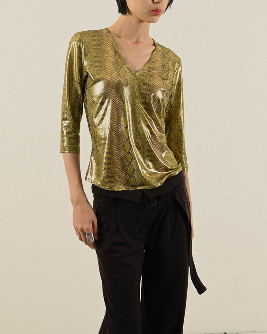 動物斑紋光澤印花古著上衣