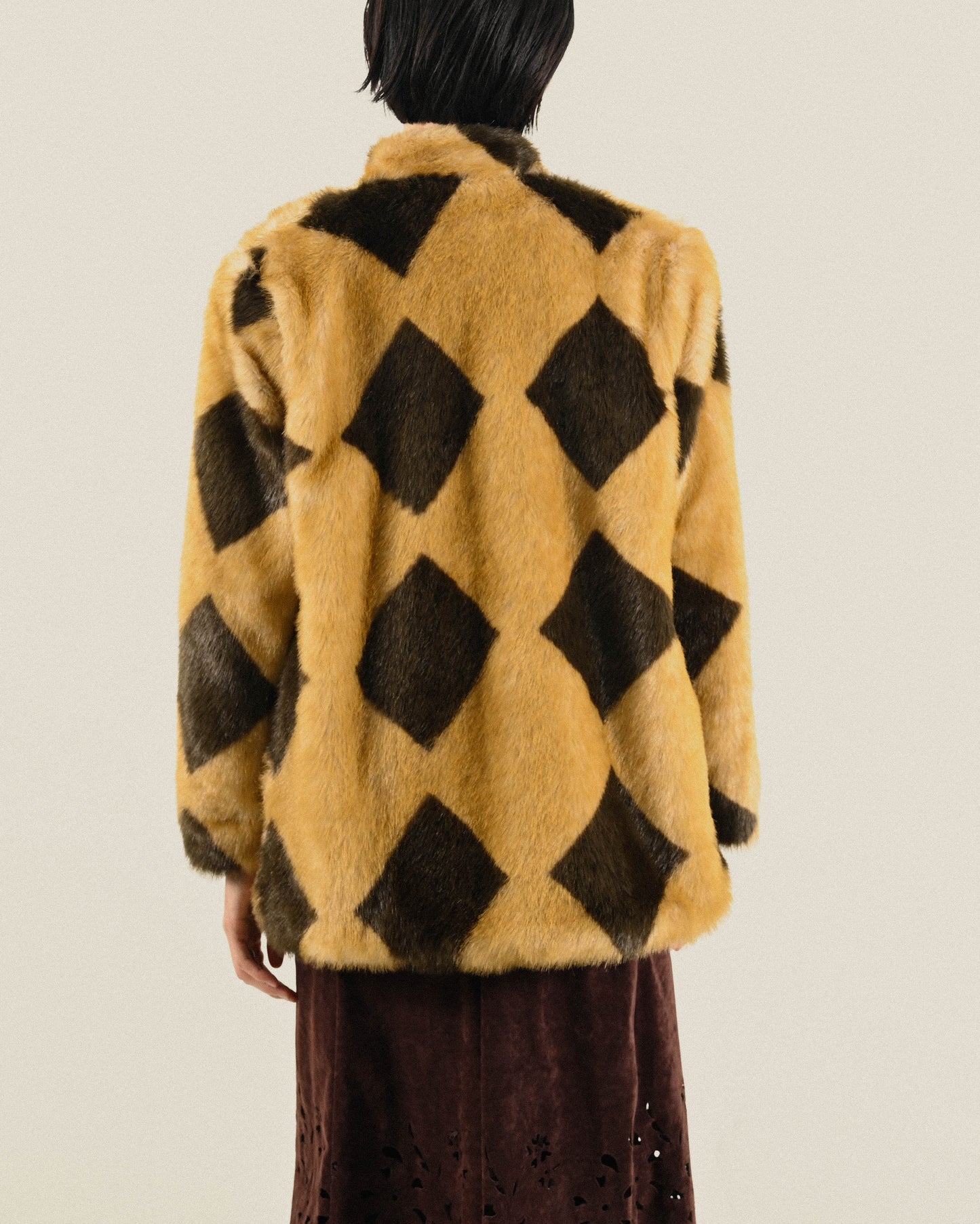 菱格圖紋人造皮草古著外套