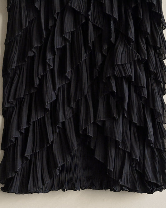 荷葉綴飾壓褶古著背心上衣