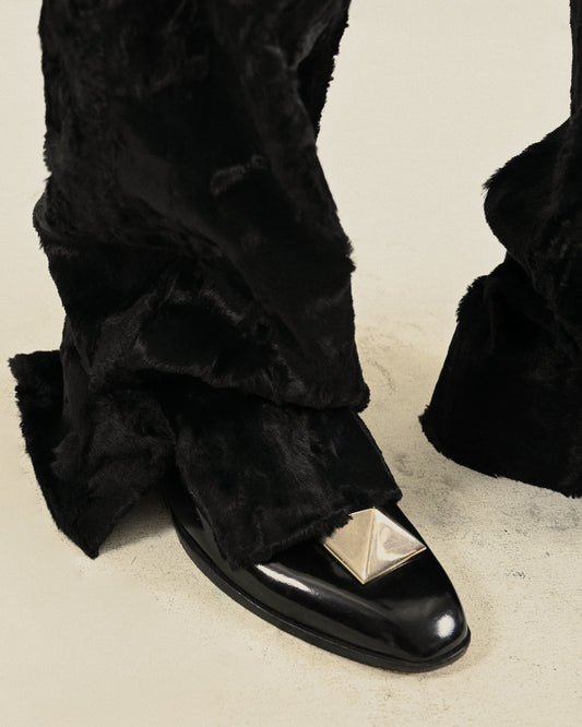 絨面緹花純色古著長褲