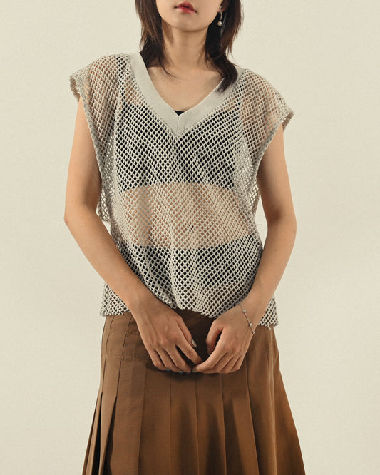 透視鏤空網狀古著上衣