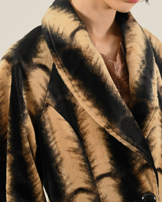 絲瓜領型絨毛印花古著大衣