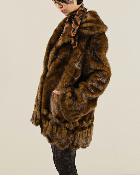 編織設計人造皮草古著外套