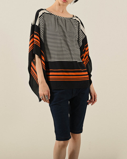 鮮明條紋飄逸輪廓古著上衣