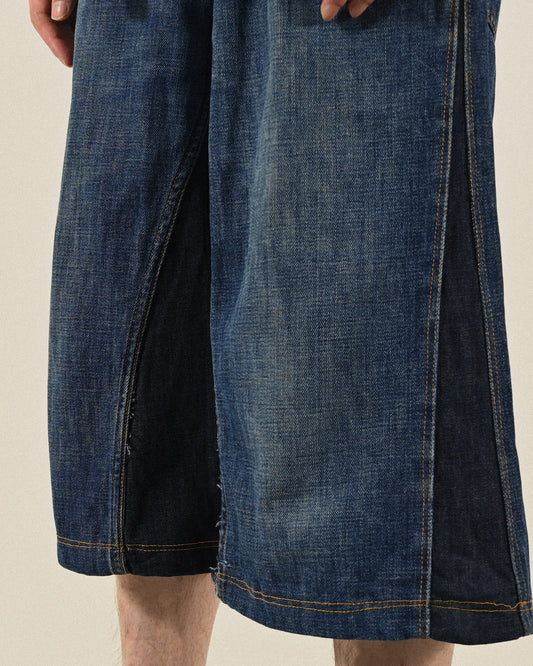 Upcycling拼接設計牛仔古著短褲