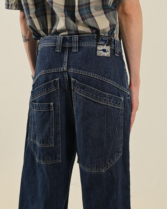 寬鬆輪廓低檔設計牛仔古著長褲