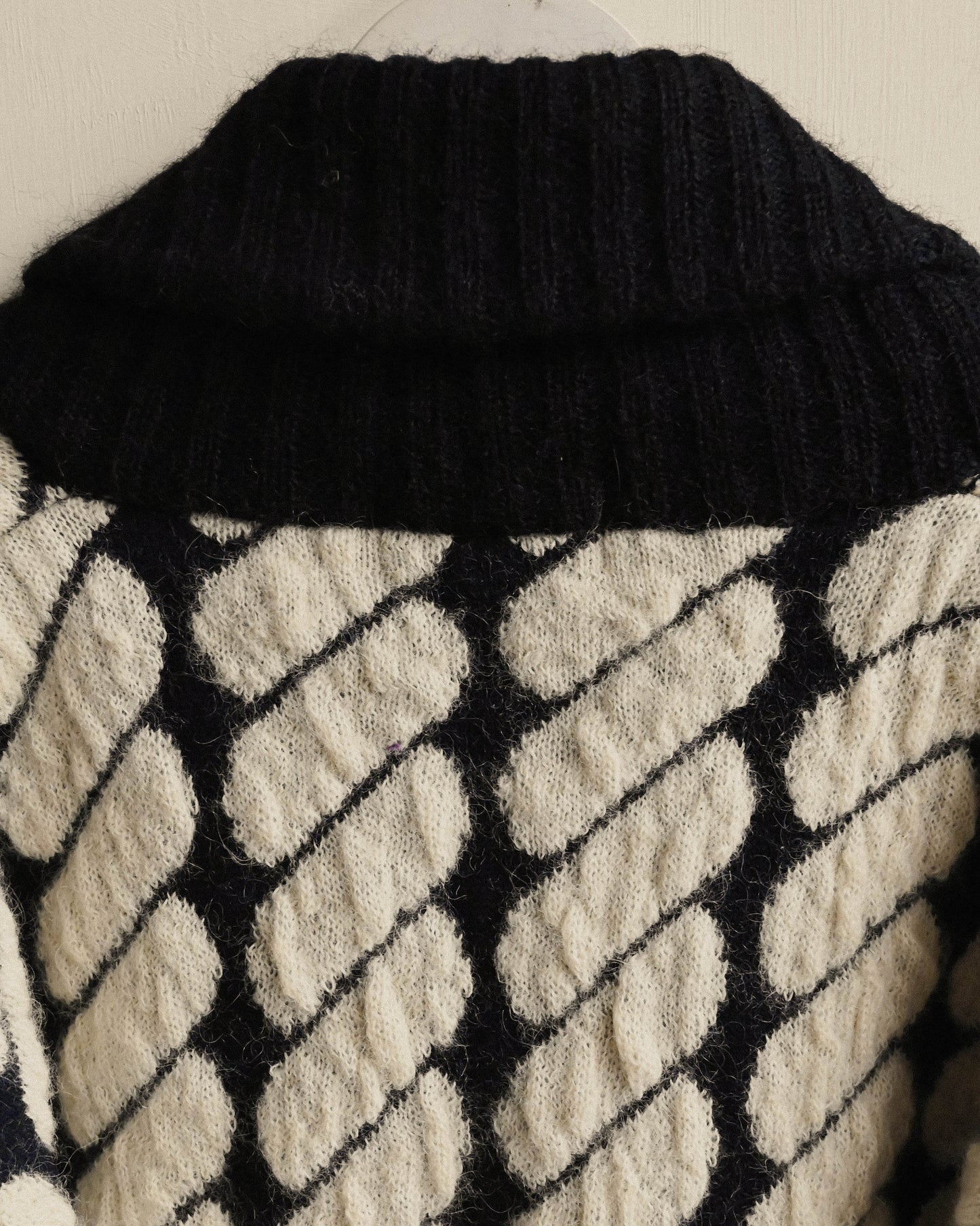 對色緹花開襟古著毛衣外套