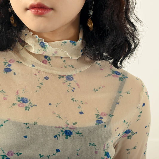 花卉印花透膚紗質澳洲製古著上衣