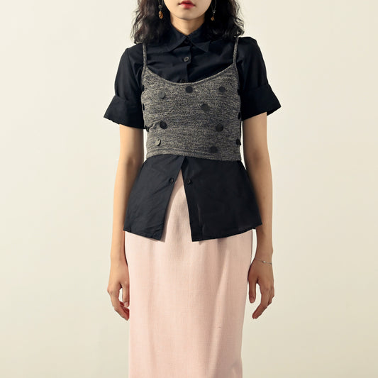 Upcycling亮片綴飾細肩帶古著上衣