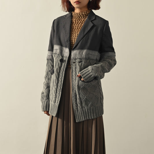 針織拼接雙色古著西裝外套