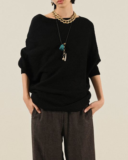 斜肩領口針織古著上衣