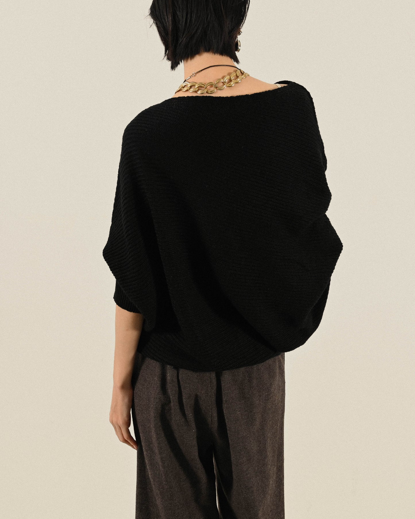 斜肩領口針織古著上衣