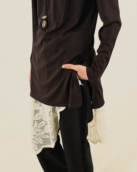 平口設計紗質長版古著上衣