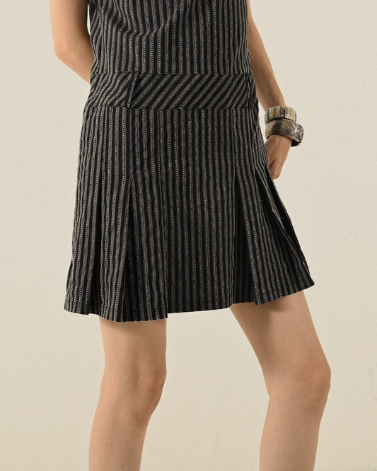 假兩件設計短袖古著洋裝