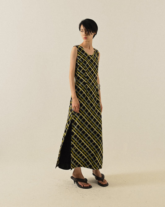 假兩件設計長版古著洋裝