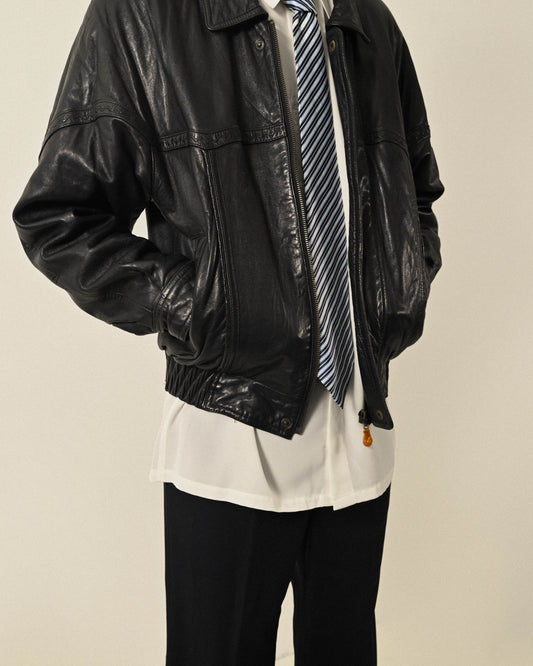 壓紋細節牛皮古著夾克外套