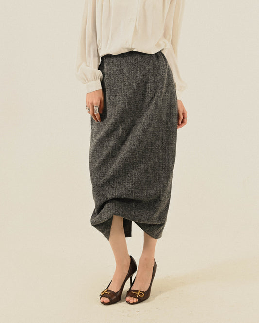 Upcycling打褶設計緹花古著長裙