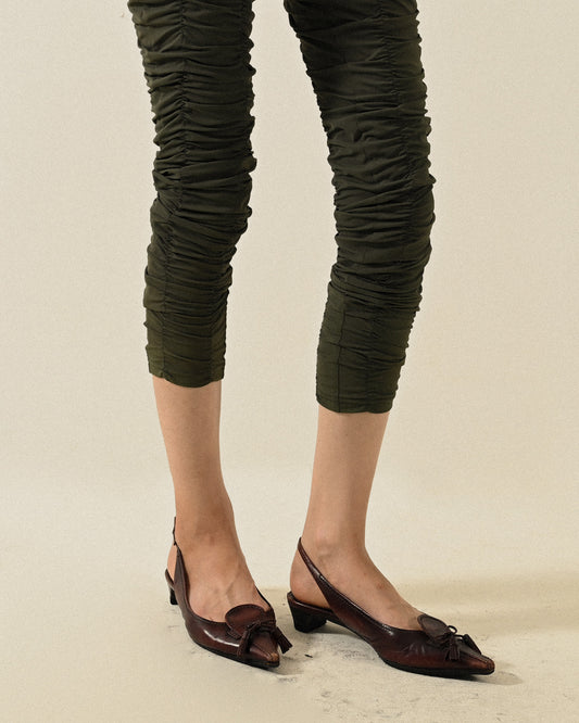 抽褶設計彈性古著長褲