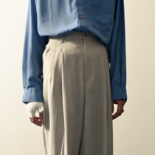 高腰打褶純色古著西裝褲