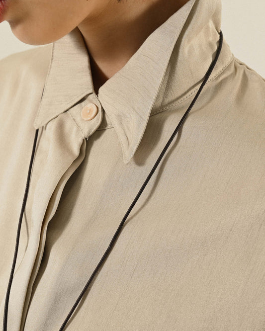 蕾絲拼接反折領緞布古著襯衫