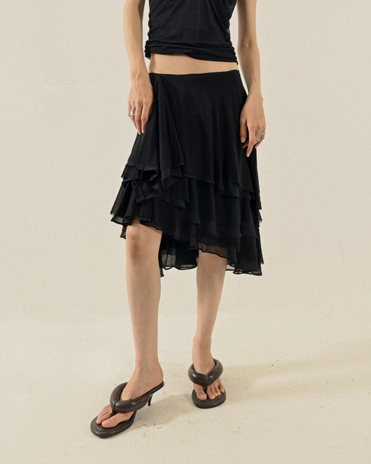 多層車縫紗質古著裙