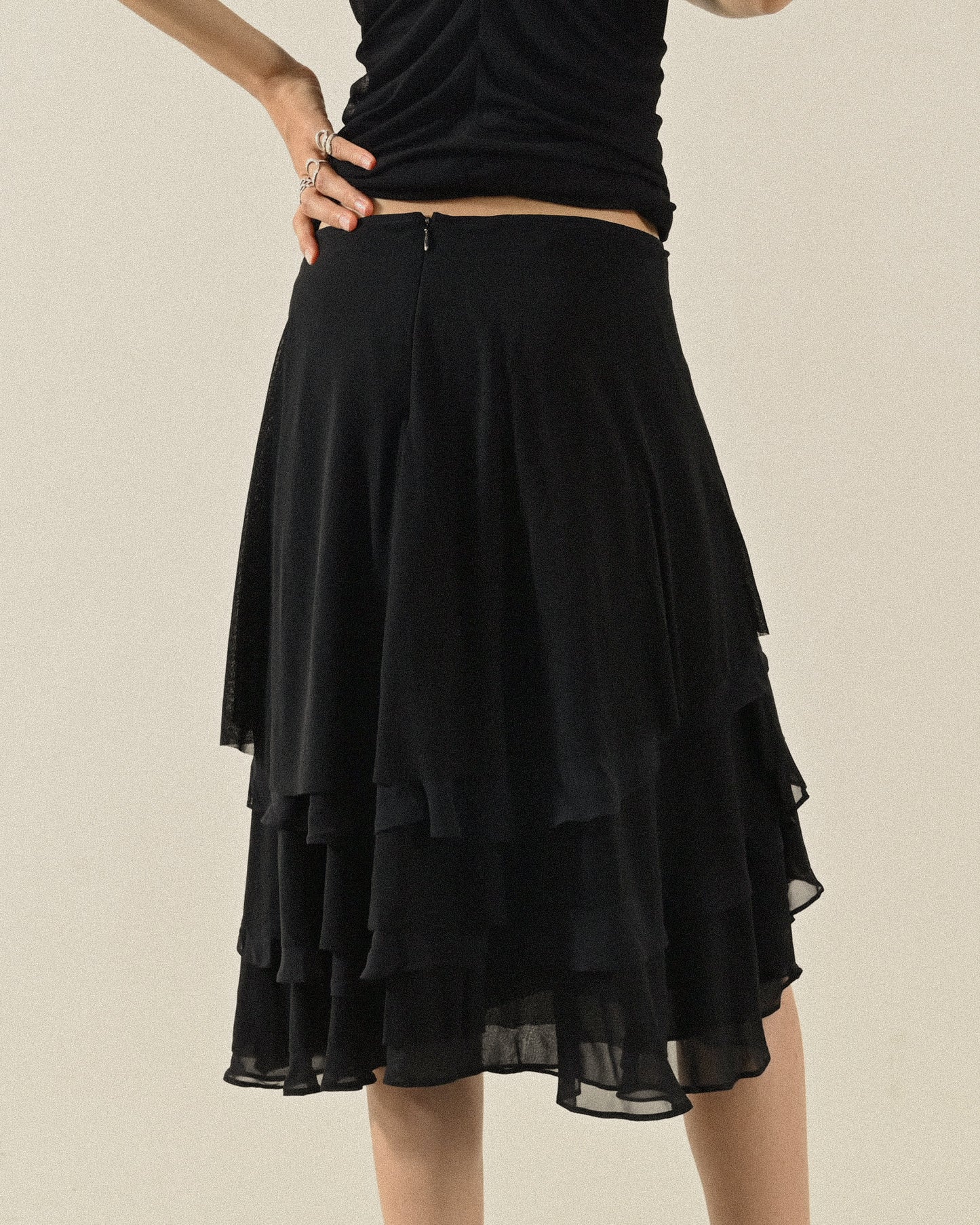 多層車縫紗質古著裙