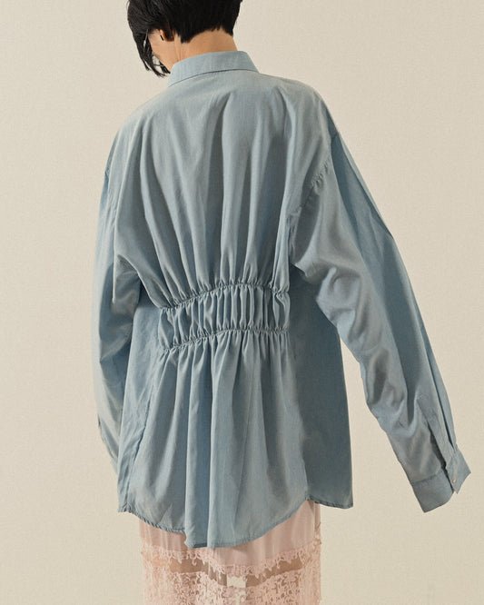 Upcycling純色抽皺古著襯衫