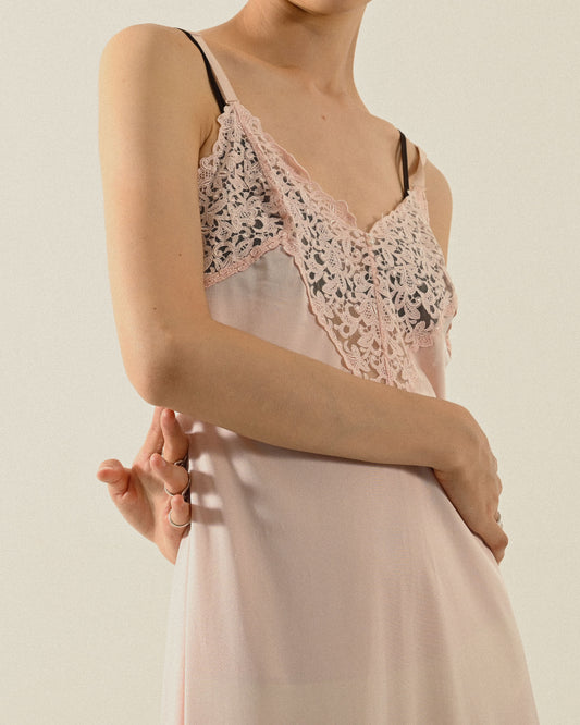 日本製精工蕾絲細肩帶古著洋裝襯裙