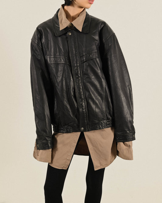 經典輪廓古著皮革外套
