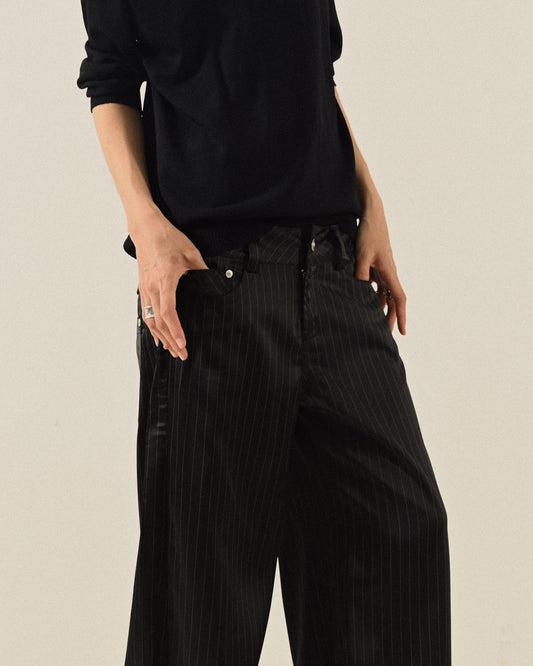 工作風格緞面低腰古著長褲