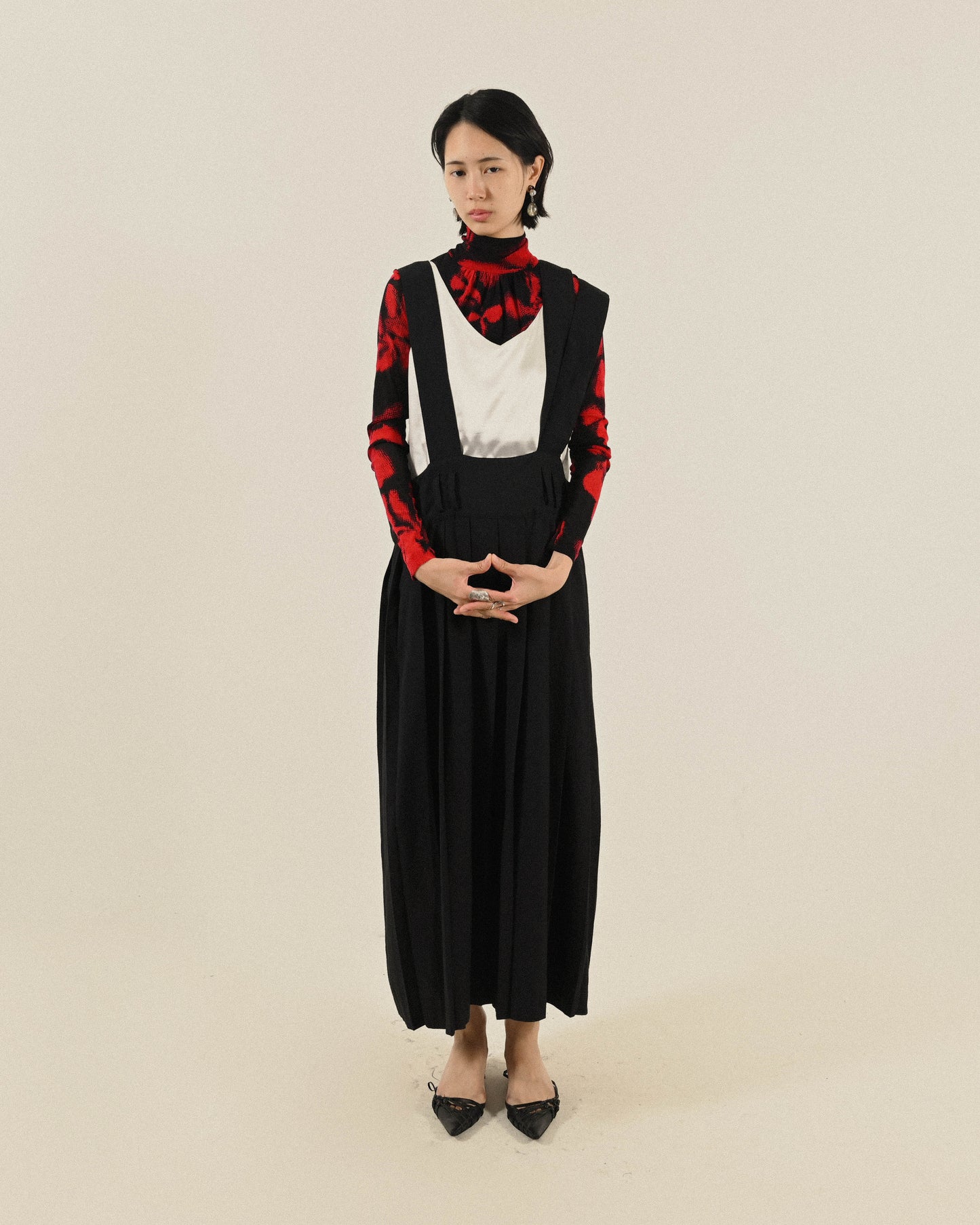 像素印花高領古著上衣