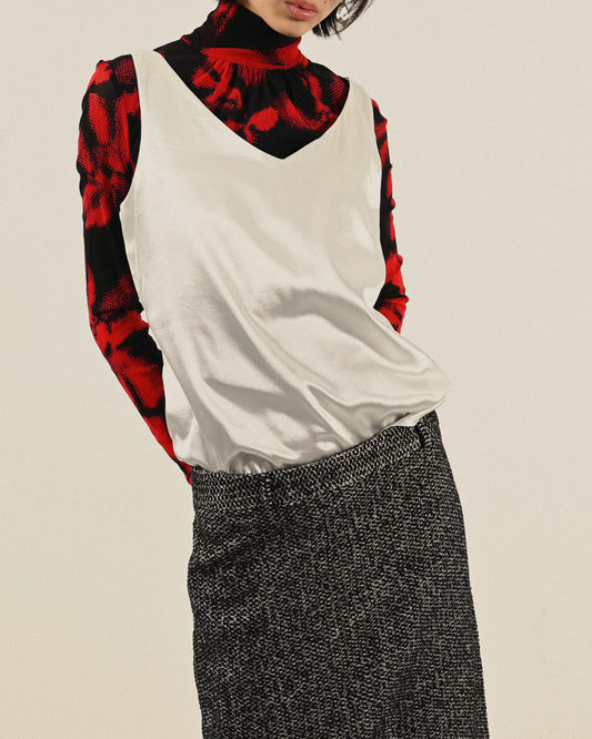 雙重肩帶緞面古著上衣