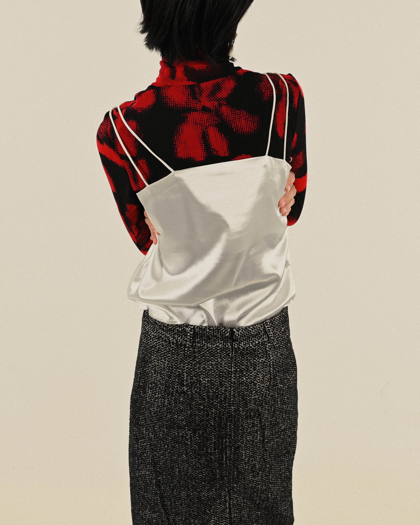 雙重肩帶緞面古著上衣