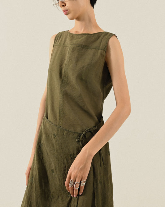 綁帶飾片紗質刺繡古著洋裝