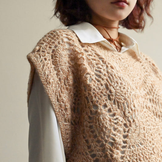 細緻鏤空織花純色古著針織上衣